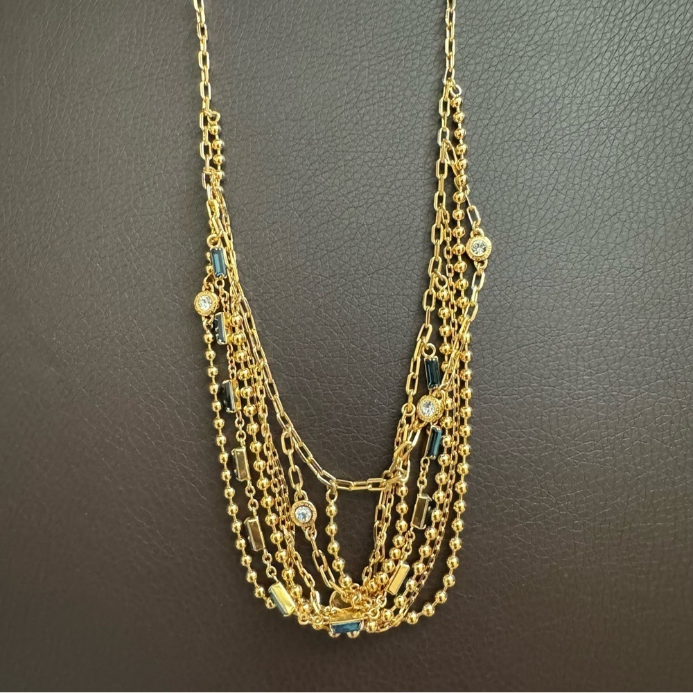 New Coach Elegant Gold Multi-Layer Chain Necklace with Gem Accents - Picture 3 of 7